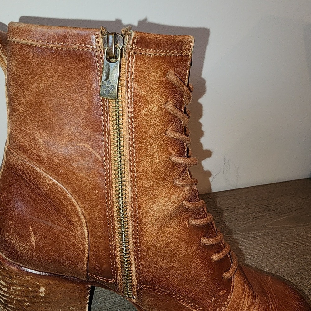 Patricia Nash Sicily Tan Leather Lace Up Ankle Boots 7.5 Boho Whimsigoth Prairie - Picture 6 of 16